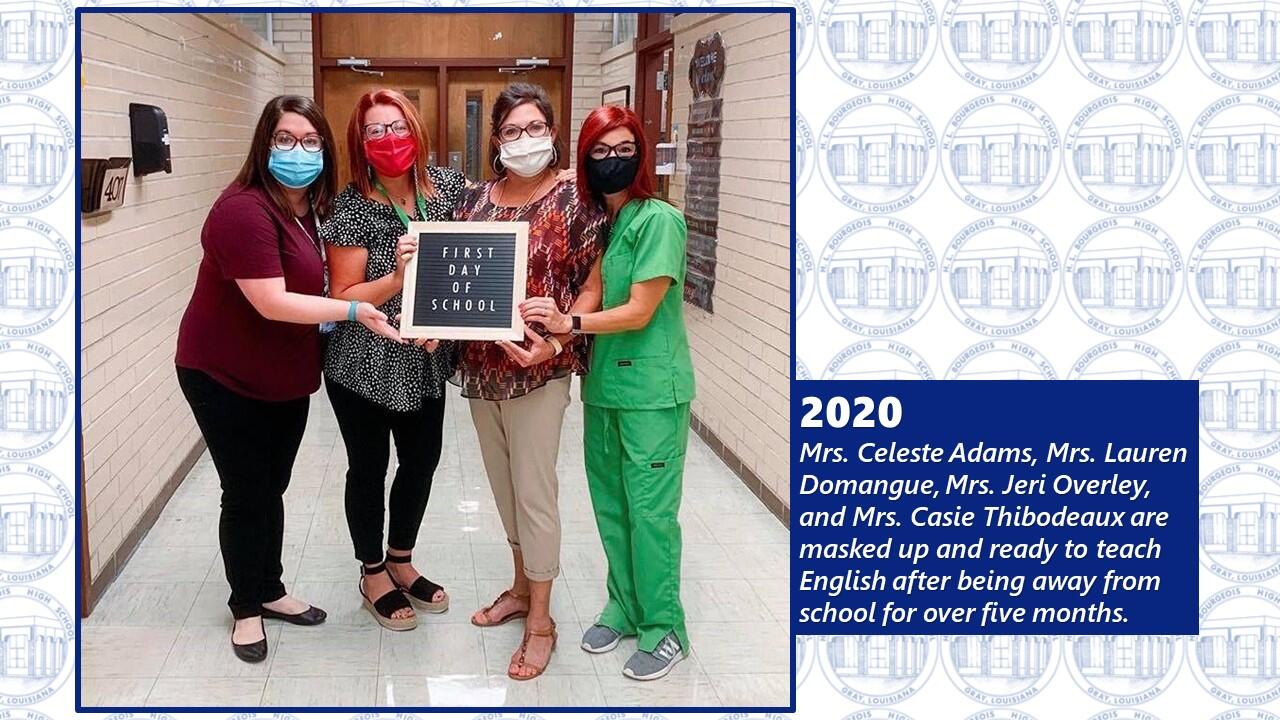 Teachers pose with mask on fall of 2020