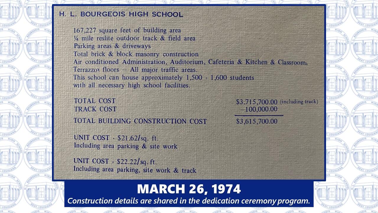 A simple break down of total cost to build H.L. Bourgeois High School